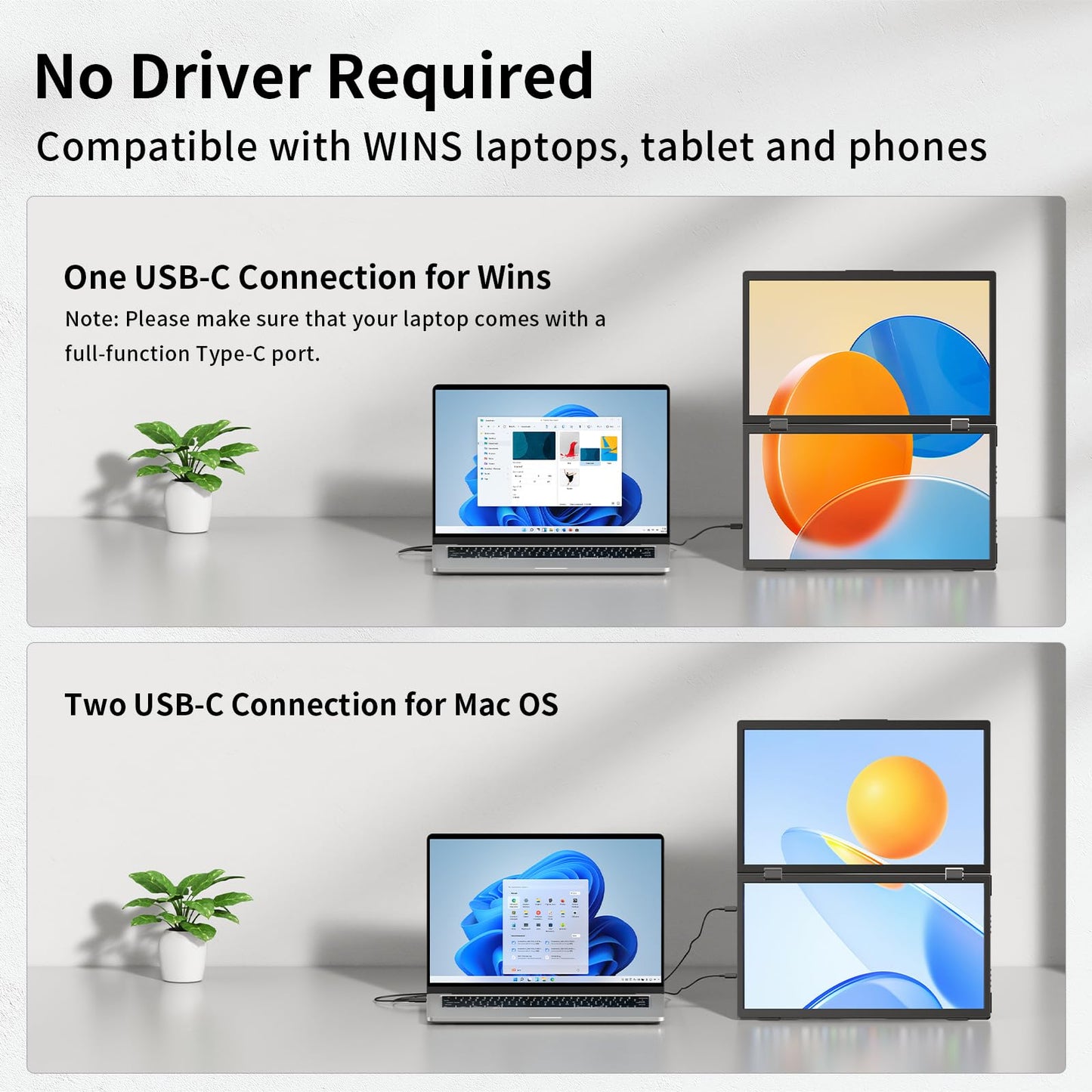 Laptop Screen Extender,15.6 Dual Monitors (Wins/Mac) Folding Stacked Portable Dual Monitor, Usb C Travel Extended Computer Disp