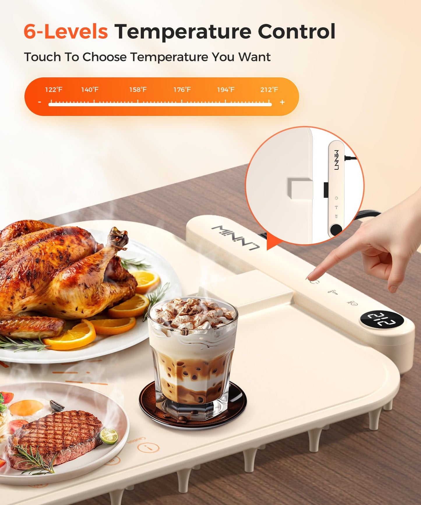 LNNIW Waterproof Food Warming Mat, Color-Changing Electric Heating Tray with 6-Level Temperature Control, 1-6h Timers, Dishwasher-Friendly Food Warmer Mat for Parties, Buffets, and Kitchen Use.