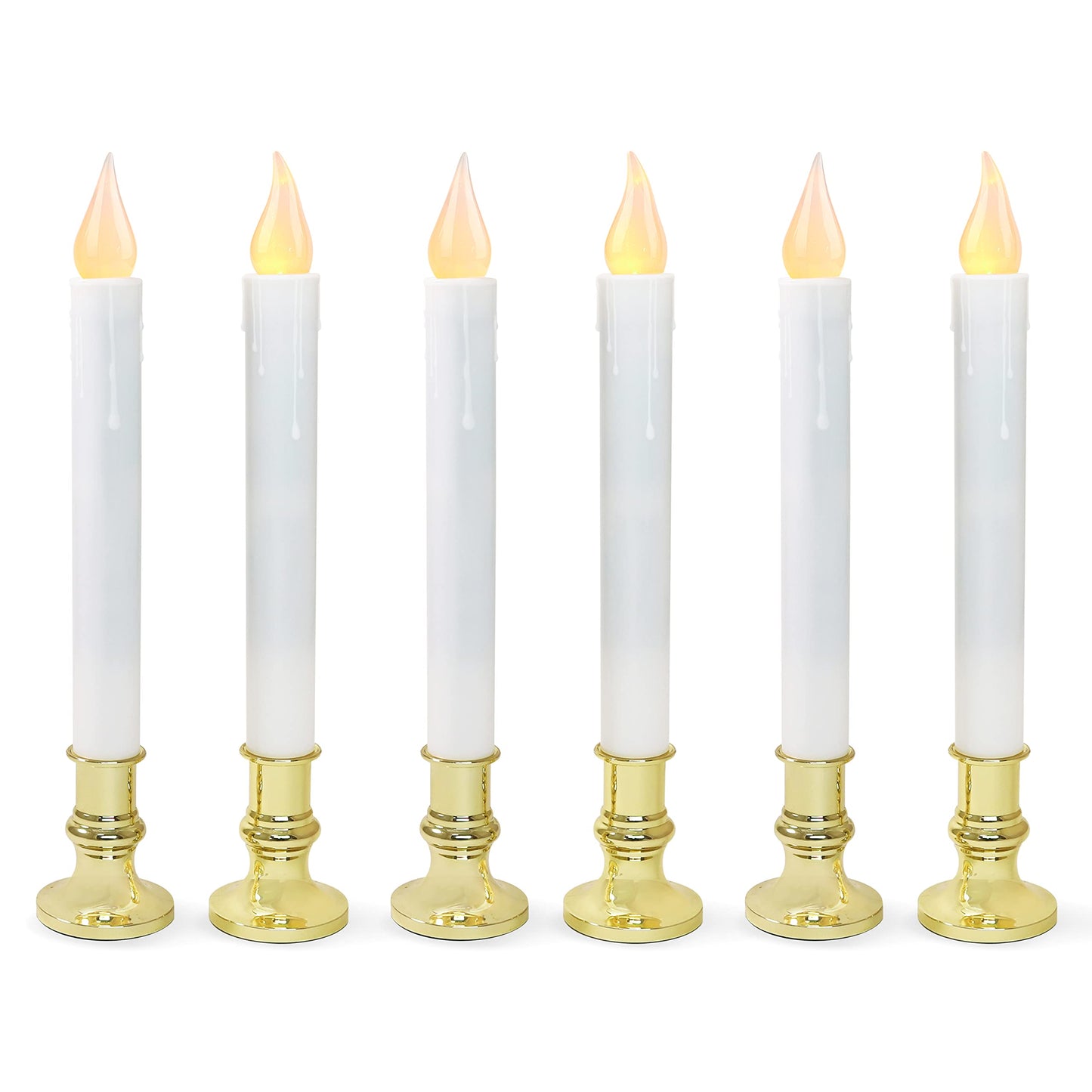 FURORA LIGHTING LED White Taper Candles with Gold Holders Pack of 6 with 5/19 Timer, Elegant Flameless Glow for Home D cor, Bat