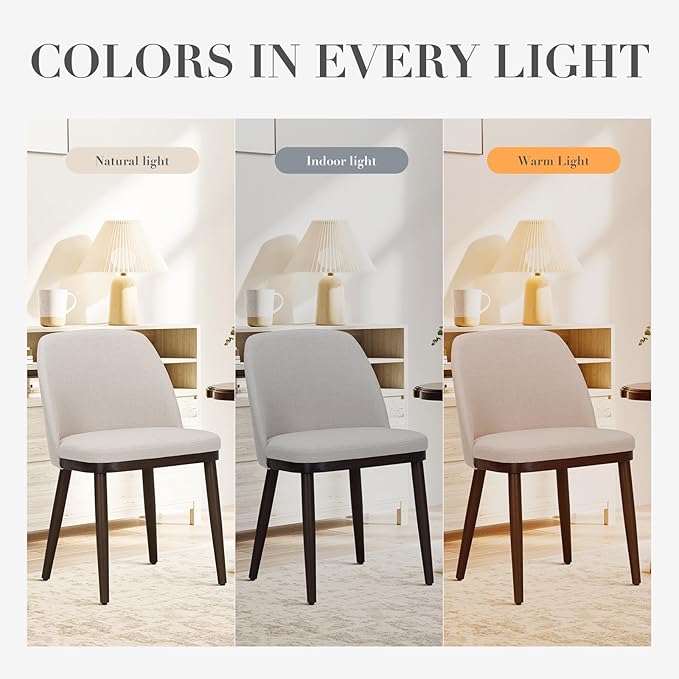 COLAMY Upholstered Dining Chairs Set of 2, Modern Kitchen Chairs with Back, Fabric Side Chair with Wood Legs for Dining Room Kitchen Restaurant, Beige