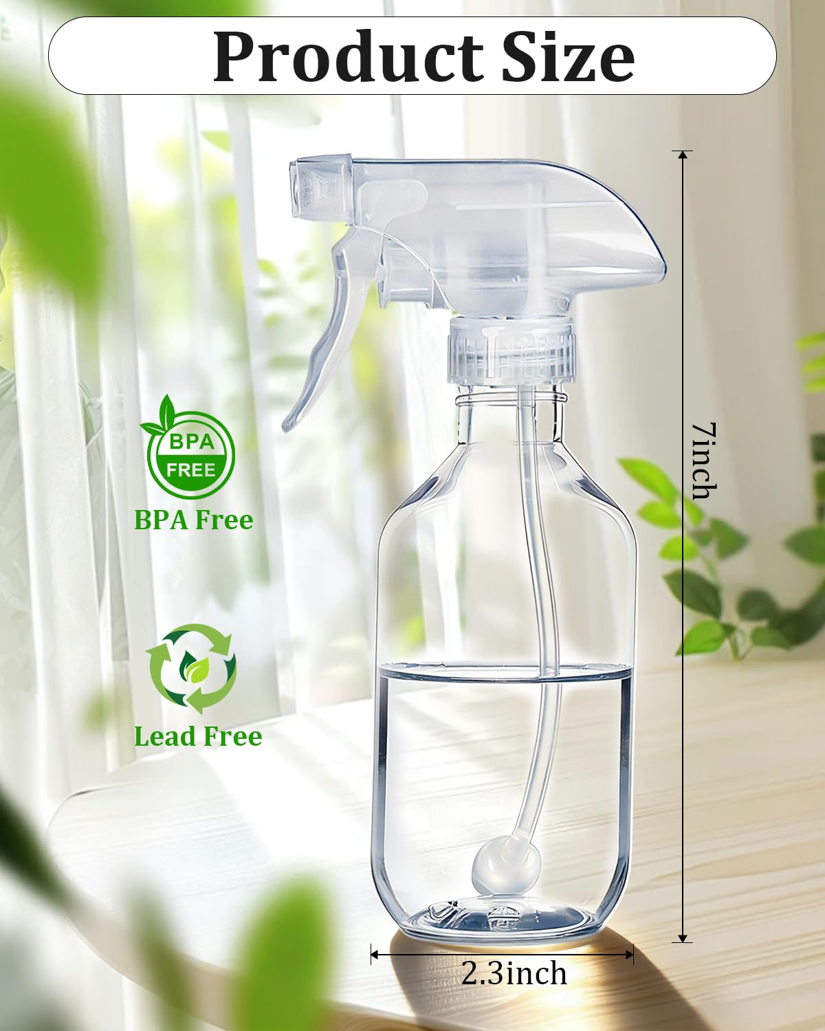 2 Pack 360° Spray Bottles, 10 oz Plastic Small Containers with Adjustable Spray Nozzles, Spray Bottles for Hair, Cleaning Solutions, BBQ and Plants Clear