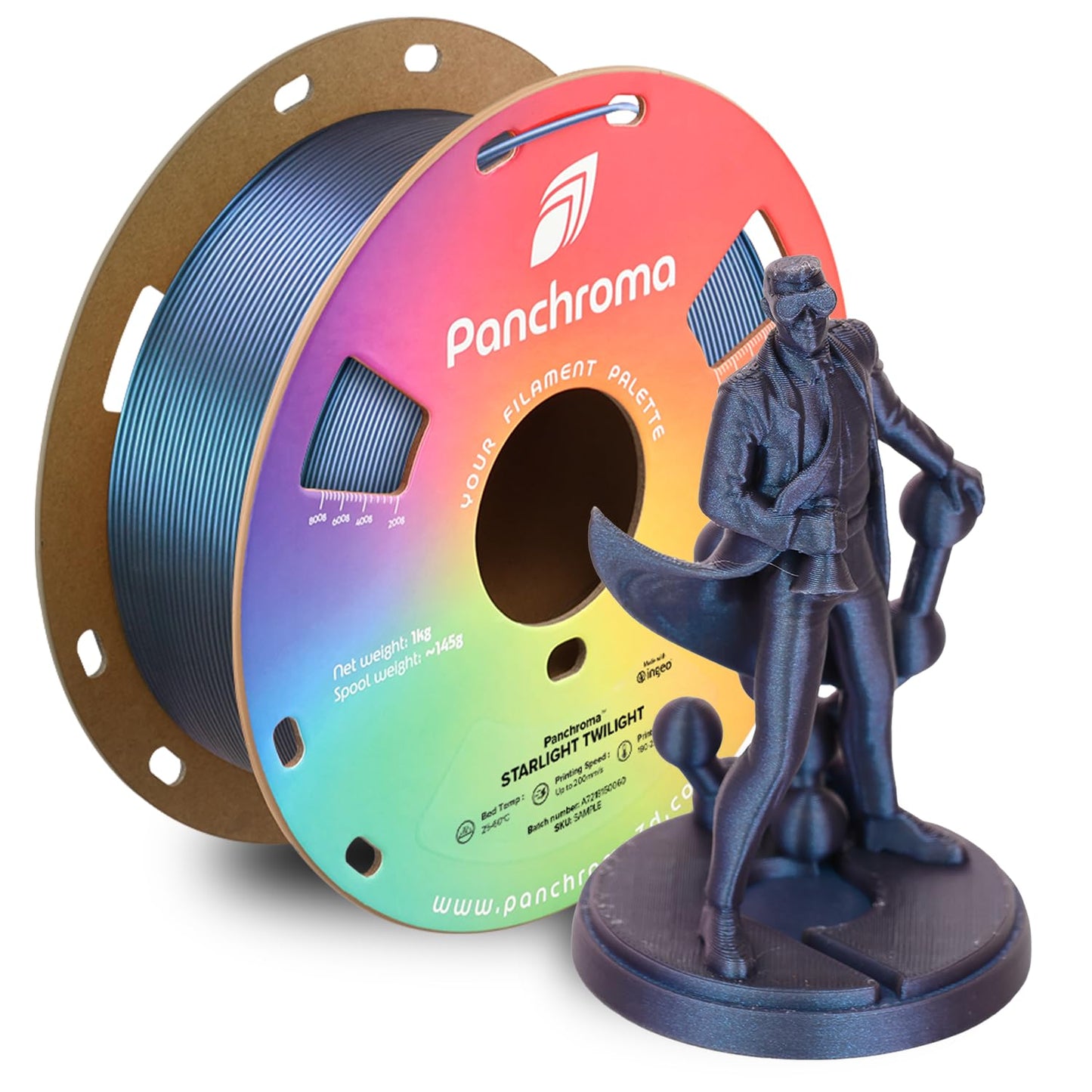 Polymaker Panchroma Blue Color Changing PLA, 1.75mm, 1KG, Glitter Starlight Twilight 3D Printer Filament, Hides Layer Lines, Eas