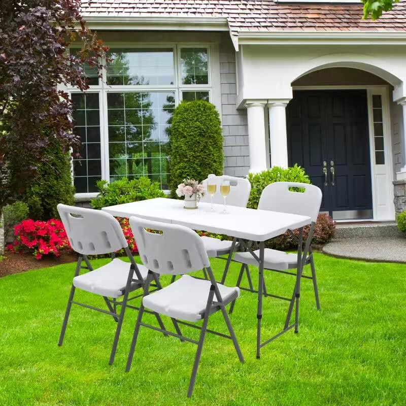 Aoeiye 4ft Folding Table Plastic Fold in Half w/Handle Heavy Duty Portable Indoor Outdoor for Garden Party Picnic Camping ...