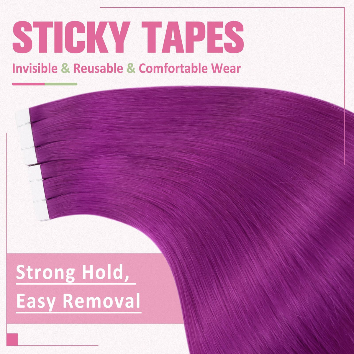 YoungSee Human Hair Tape in Extensions, 18 Inch, Purple, 10 Pcs, Invisible Tape, Lightweight, Premium Quality