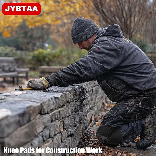 Knee Pads for Men Women Construction, Heavy Duty Garden Knee Pad for Tactical Work, Safety Kneeling Pad with Adjustable Non-Slip Straps for Flooring Cleaning, Waterproof & Durable Knee Cuhsion for Christmas, Black L (1 Pair)