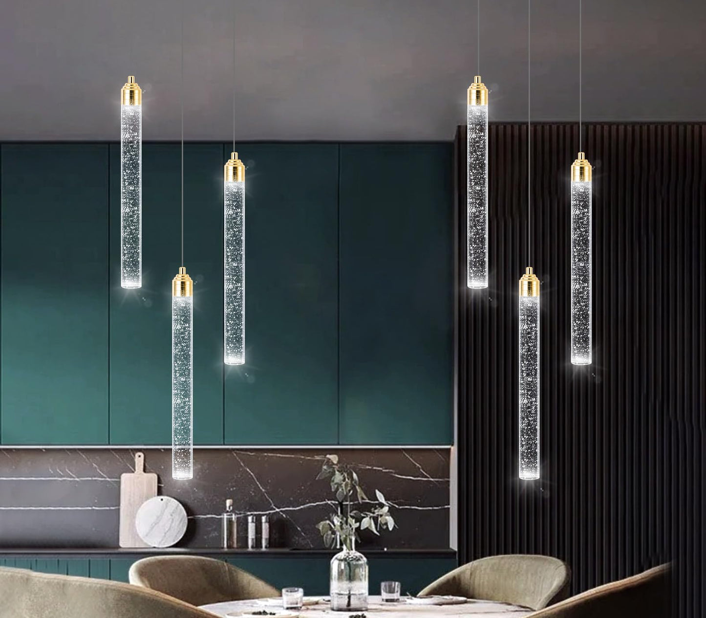 Pendant Lights Kitchen Island Mini Chandelier Gold Pendant Light Crystal Light fixtures Adjustable Hanging Ceiling Hanging Lights Bubble Mini Crystal Ceiling Light for Dining Room Bedroom 2700K 6000K