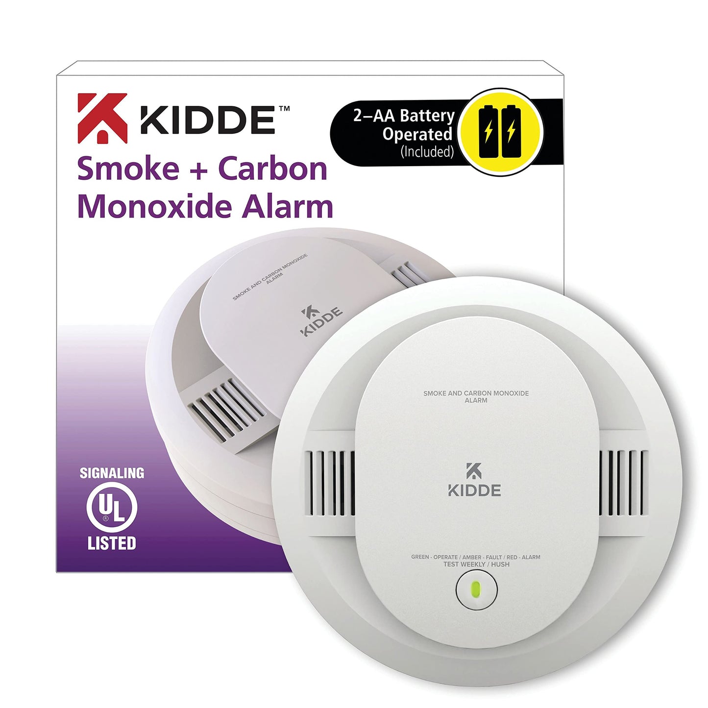 Kidde Smoke & Carbon Monoxide Detector, AA Battery Powered, LED Warning Light Indicators & Fire Extinguisher for Home, 1-A:10-B:C, Dry Chemical Extinguisher, Red, Mounting Bracket Included