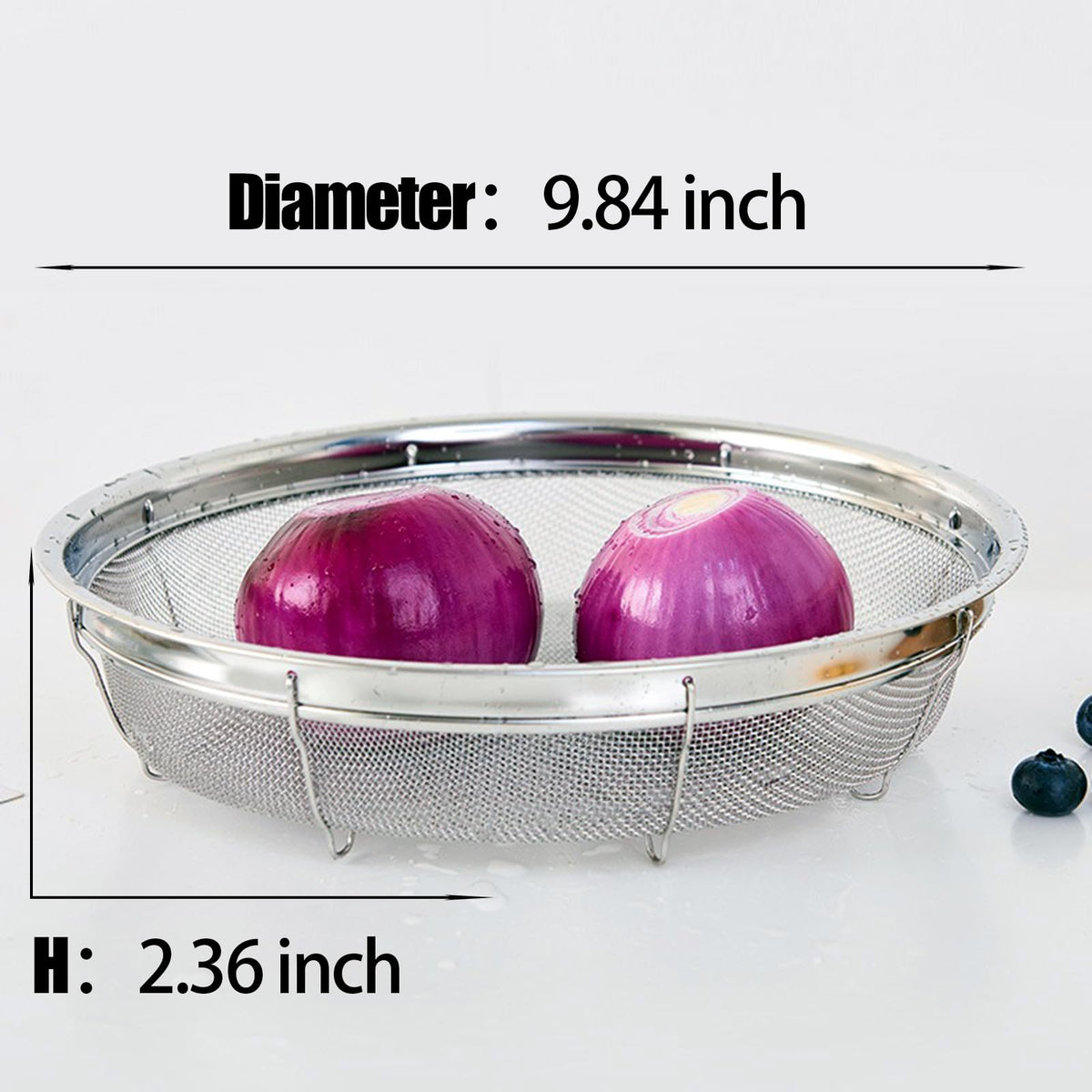 Fine Mesh Strainer for Kitchen, Stainless Steel Colander Bowl for Pasta, Rice, Fruit, Metal Net Baskets with Resting Base - Strain, Drain, Rinse (Diameter 9.84 inch)