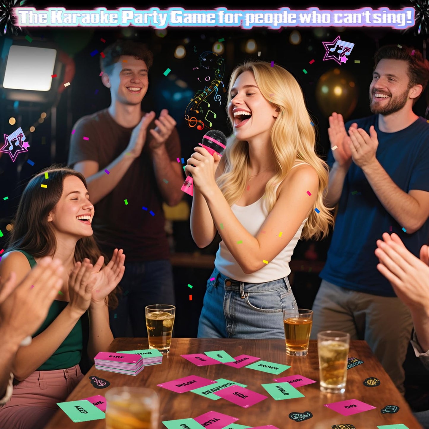 Music Board Games for Family Night, Family Karaoke Game, 8+ Year Olds, 2-10 Players - with 250 Lyrics (125 Cards) for Hilarious Game Nights & Birthday Party, Kids Gift