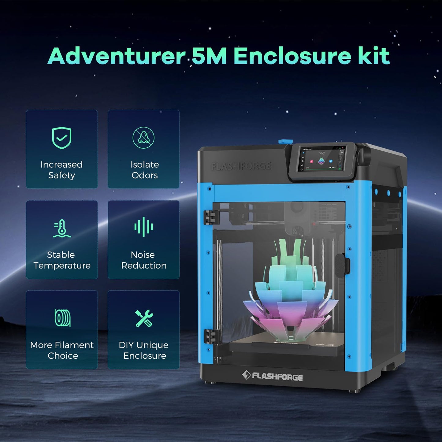FLASHFORGE Adventurer 5M 3D Printer Enclosure kit, DIY Design, Reduce Noise, Increase Safety and Odor Isolation, Supports Printing High Temperature Filaments, Like ASA and PC