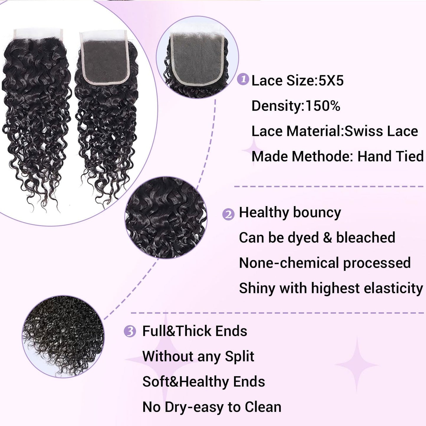 DSEKCAIN Water Wave 5x5 HD Lace Closure Human Hair Lace Closure Transparent HD Lace Closure 100% Raw Virgin Human Hair Free Part
