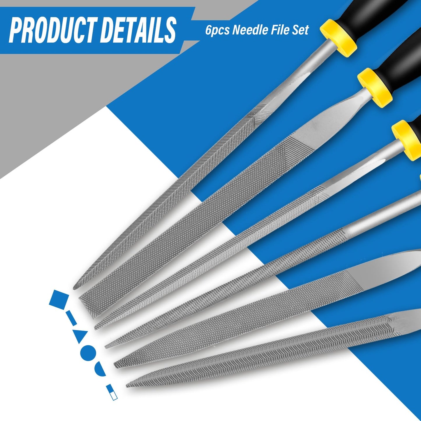 IEGREMAR 6pcs Metal Needle File Set, Mini Hand Metal Needle File Sets, 3rd Generation Hardened Alloy Strength Steel Set, Includes Flat Warding, Round, Flat, Triangular, Square and Half - Round Files