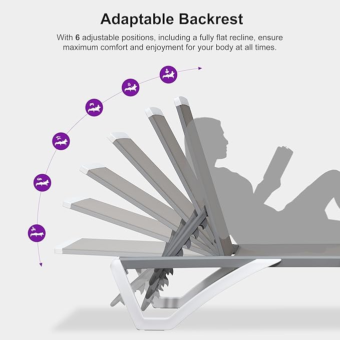 PURPLE LEAF Patio Chaise Lounge Chair Set of 3 Outside Aluminum Plastic Stackable Tanning Chairs for Pool Sunbathing Beach Deck Outdoor Lounger, Taupe
