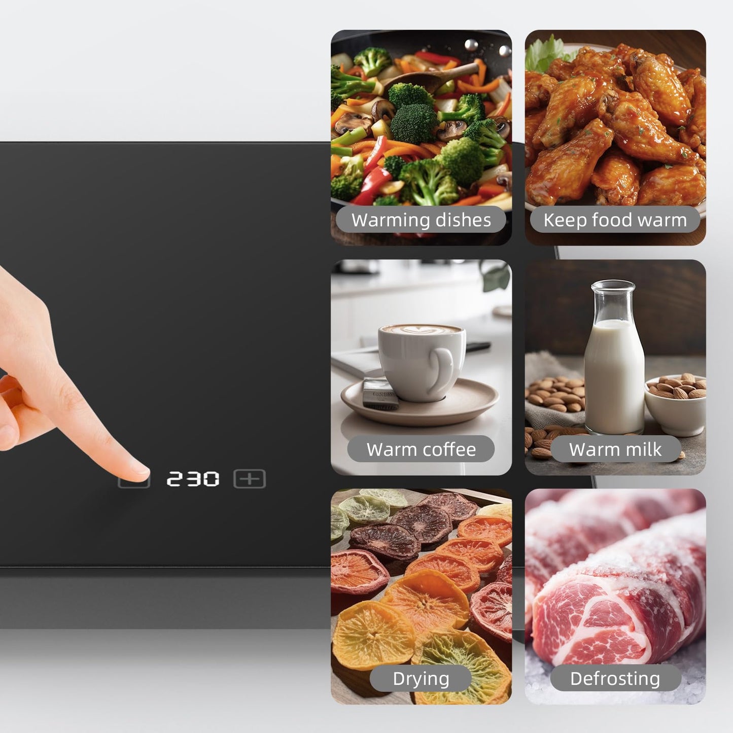 ROPPLIFE Food Warmer Plate, 8.3"x8.3" Electric Warming Tray | 6-Temp Control & Memory Function | for Slow Eaters, Seniors, RV Camping, Sourdough Proofing & Office Use
