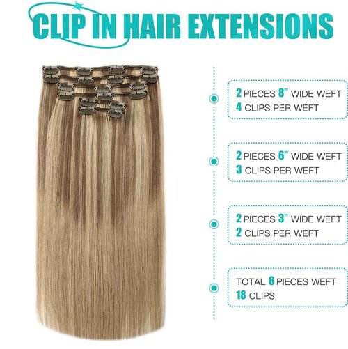 SURNEL Clip in Hair Extensions Balayage Golden Brown to Caramel Blonde Clip in Hair Extensions Real Human Hair 16inch 6pcs 100g(#10/27/27,16'')