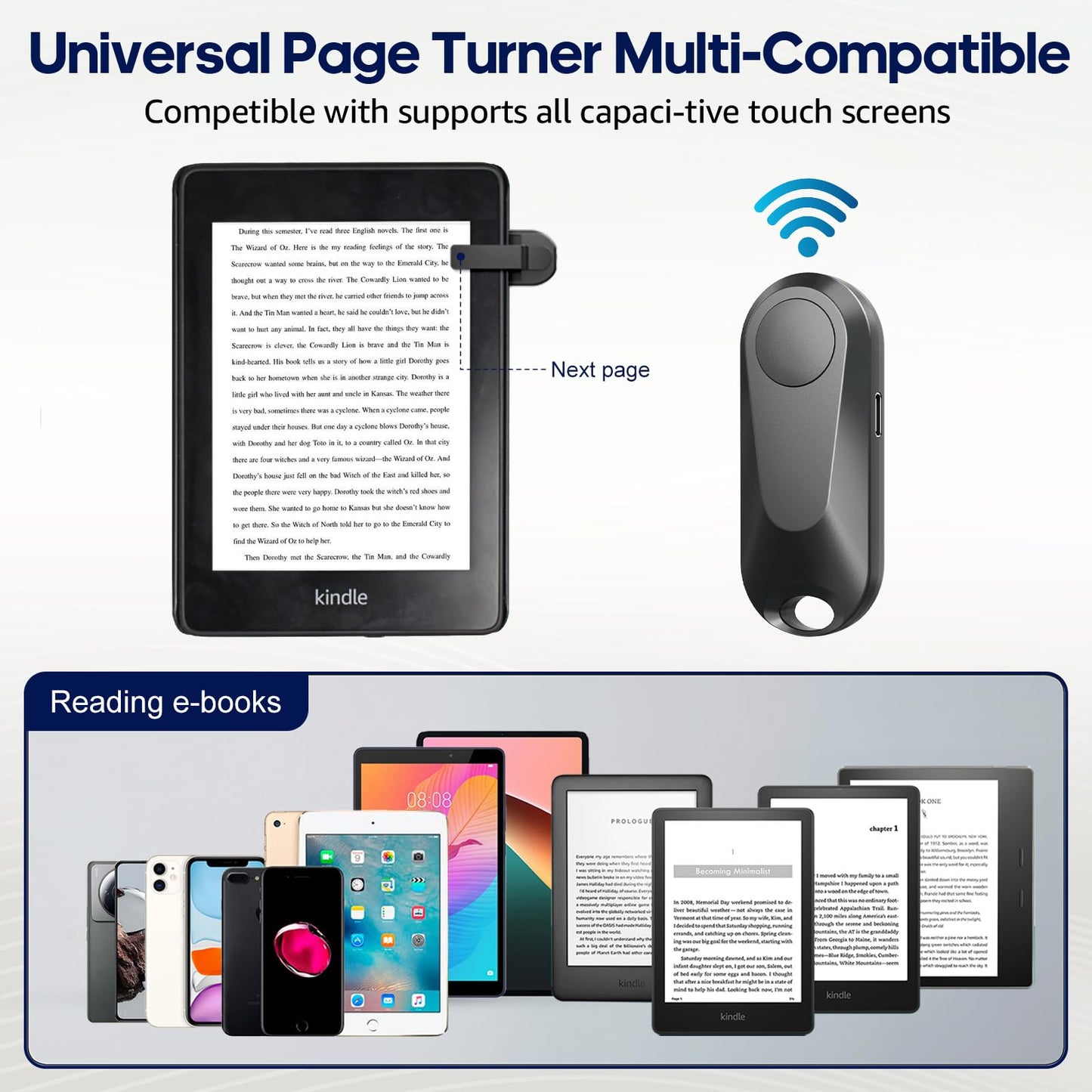 Datafy Remote Control Page Turner For Kindle Paperwhite Oasis Kobo Ereaders, Camera Camcorder Remote Controls, Page Turner Click
