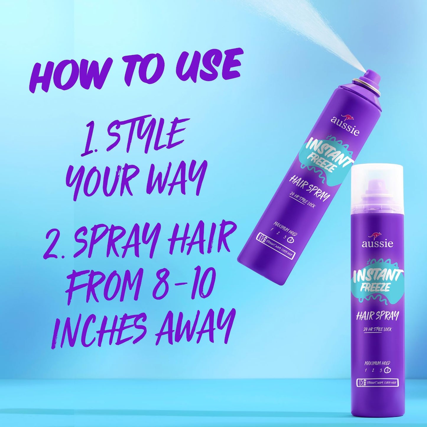 Aussie Instant Freeze Hair Spray for Extreme Hold, Infused with Jojoba Oil & Sea Kelp, Long-Lasting All-Day Hold, Fresh Citrus S