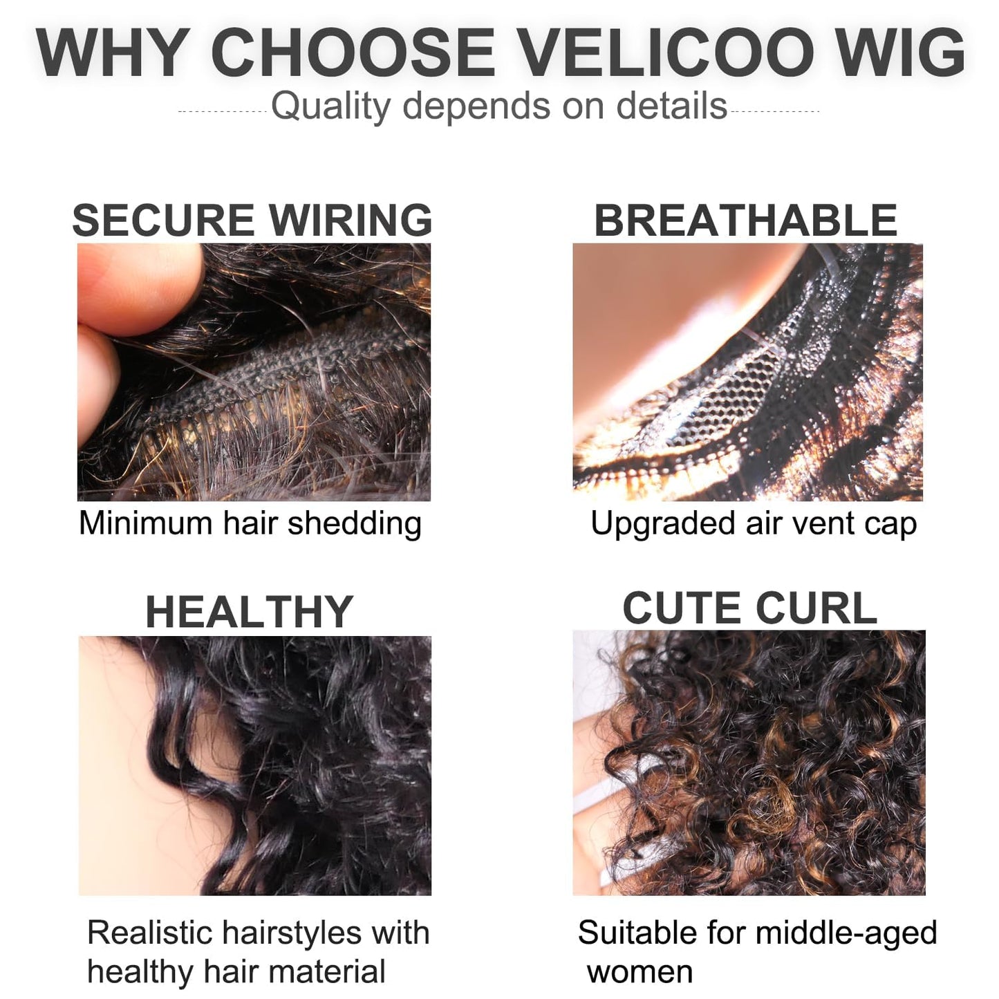 Velicoo Short Curly Human Hair Wigs for Black Women Lightweight Breathable Highlight Wig Ombre Black and Copper Brazilian Hair 1