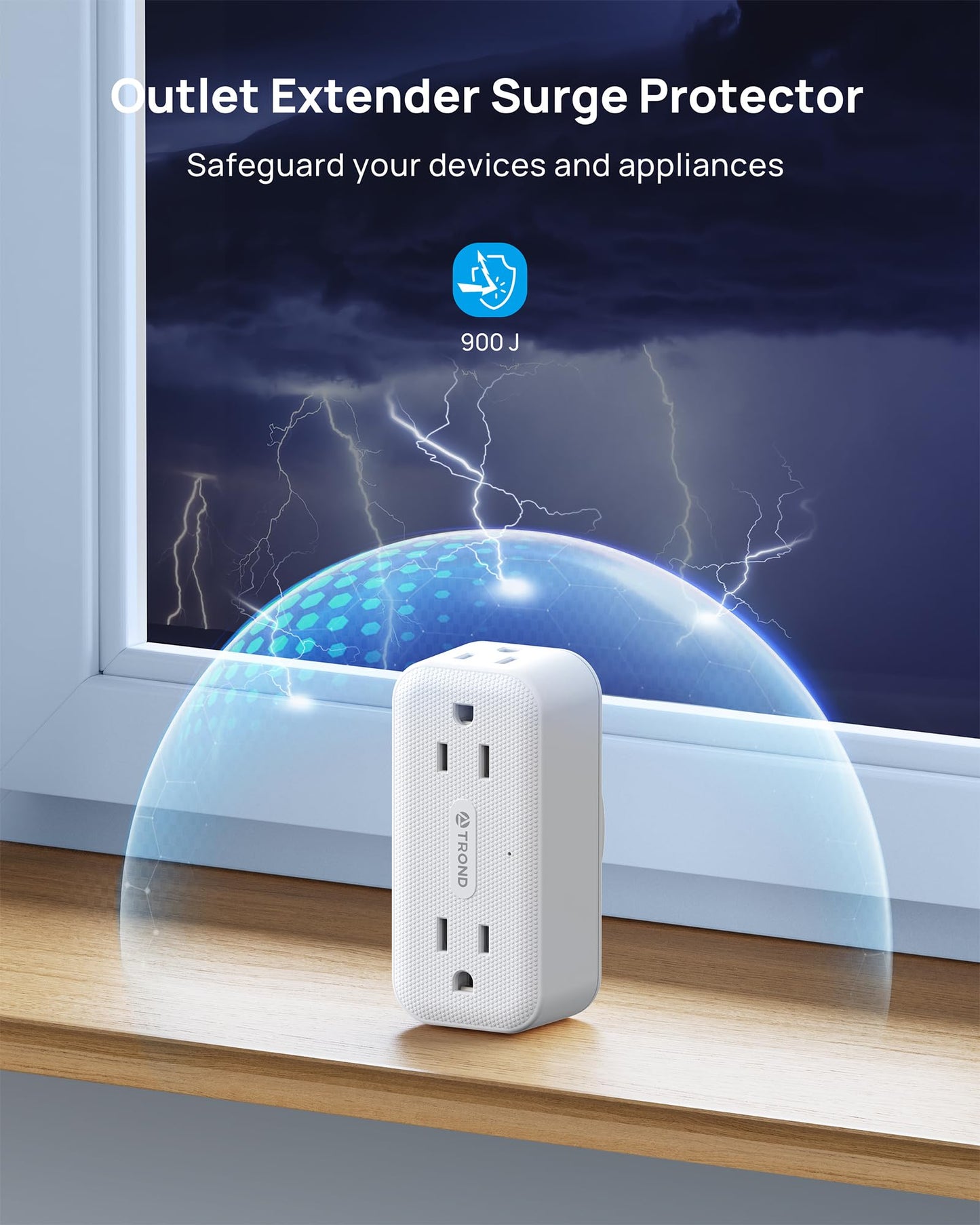 Trond 360 Rotating Outlet Extender 2 Pack, 4 Ac Plug Adapter, 900 Joules Surge Protection, 3 Way Charging Station, Multi Plug Wa