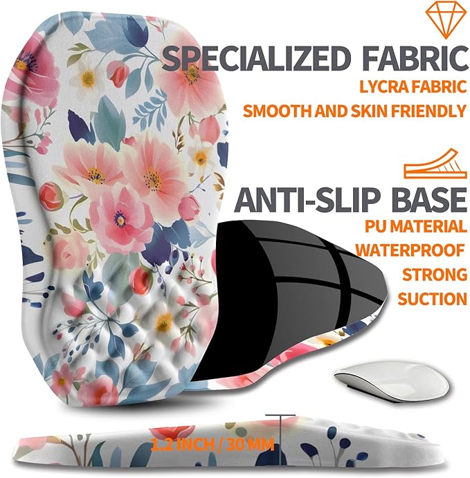 Ergonomic Slope Mouse Pad Wrist Support, Wrist Rest Mousepad for Carpal Tunnel Pain Relief with Massage Bulge and Slow Rebound Memory Foam (12x8 inch, Pink Floral)