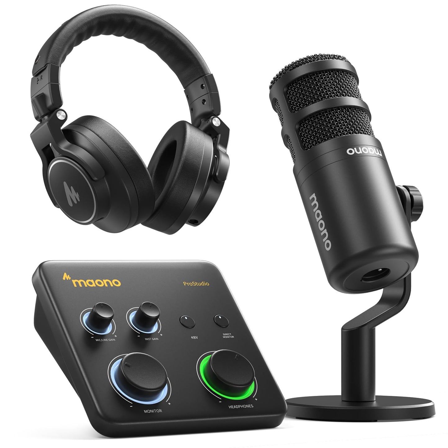 MAONO USB Audio Interface Bundle: Interface with XLR Microphone Headphone 24-bit/192kHz LOOPBACK ASIO Driver for Recording Music