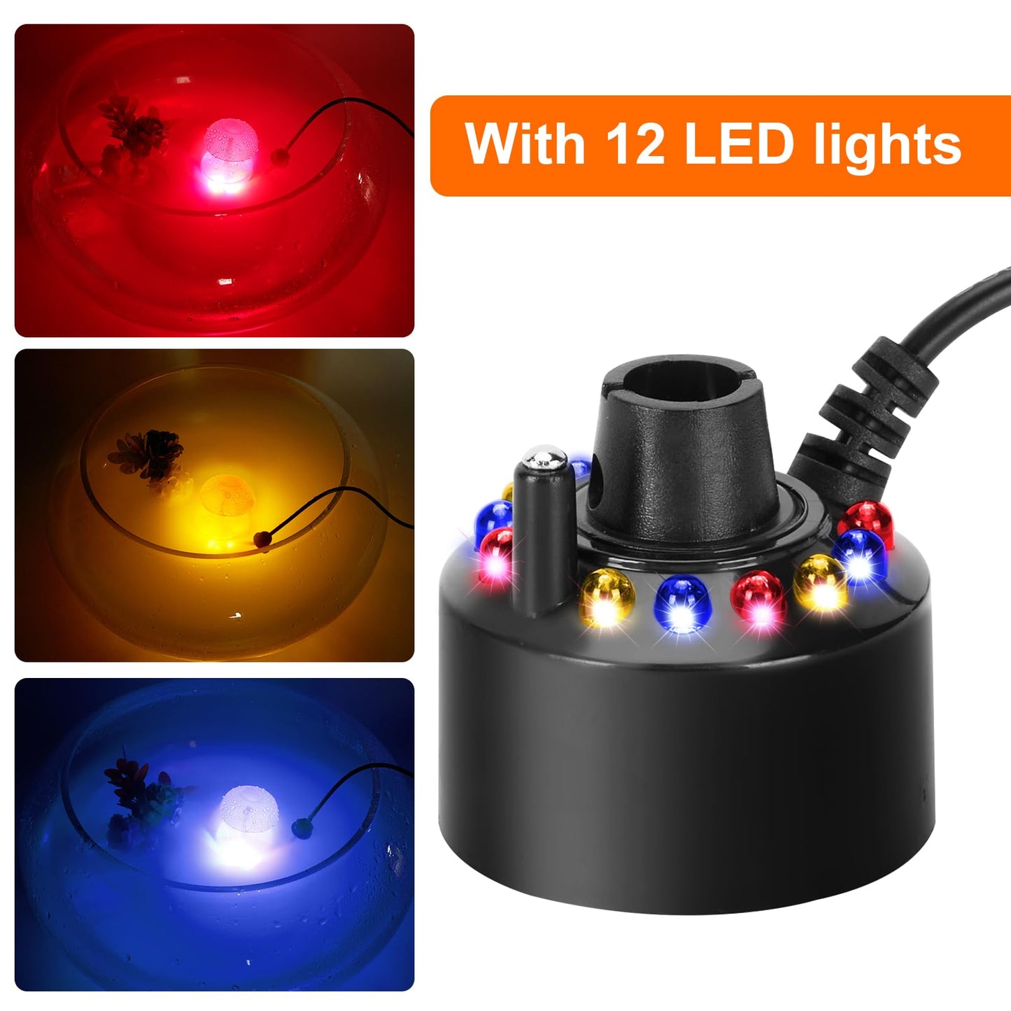 FITNATE Mist Maker, 12 LED Mister Fogger Water Fountain Pond Fog Machine Atomizer Air Humidifier, ultrasonic Mist fogger with Splash Guard, Perfect for Halloween and Other Holidays