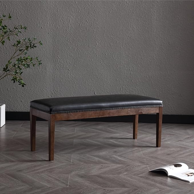 chairus PU Leather Upholstered Entryway Bench Dining Table Benches Farmhouse Shoe Bench Seat for Hallway Bedroom End of Bed Vintage 45.5" Wooden Leg Benches for Kitchen Restaurant Window, Black