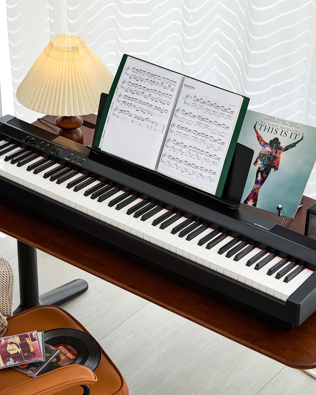 STRICH Digital Piano 88 Key Full Size Weighted Keyboard, Hammer-Action Portable Electric Piano For Beginner Adults, Bundle With Sustain Pedal, Piano Stickers, Music Rest, Black, SDP-P7