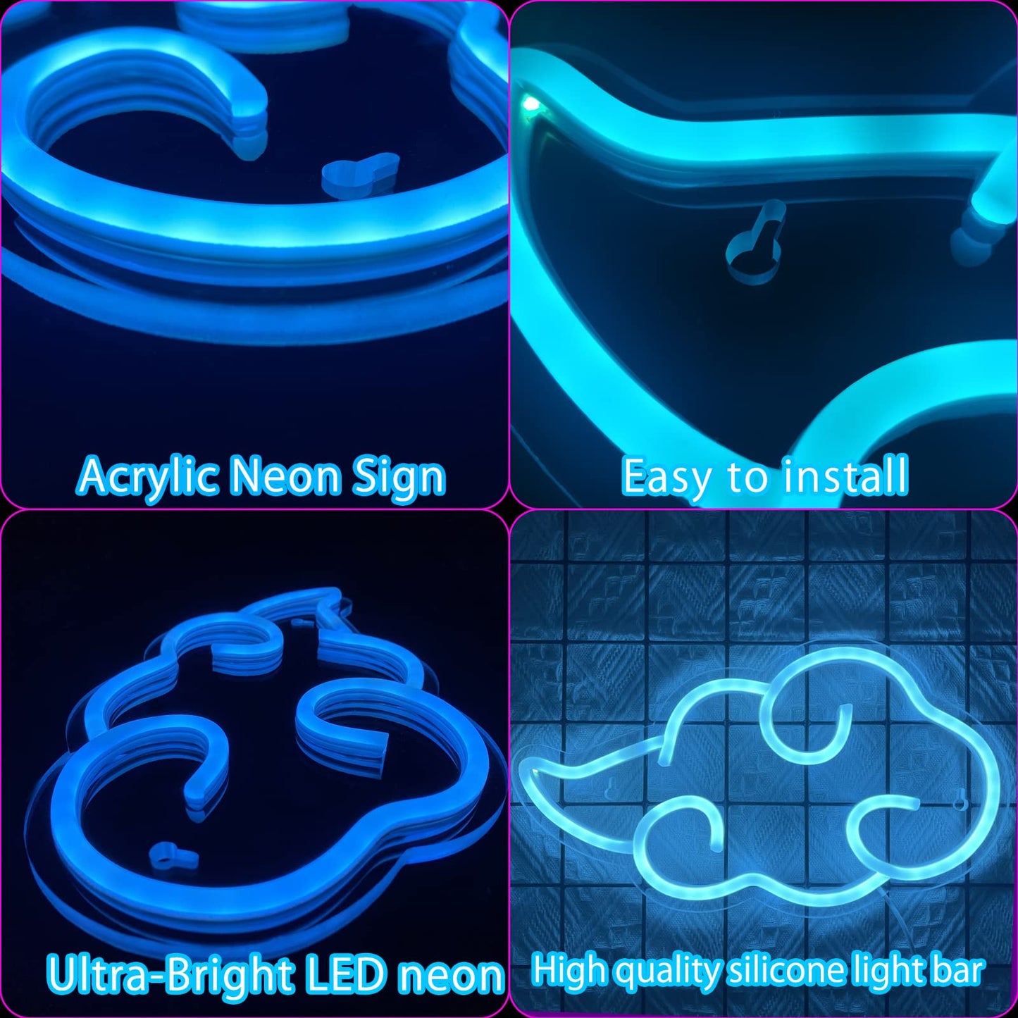 Dleouly Anime Neon Sign, LED Blue Cloud Neon Signs for Wall Decor, Dimmable Gaming Neon Sign Wall Signs USB Night Neon Light for Bedroom Game Room Man Cave Party, Gifts for Your Son, Boyfriend(12x7in)