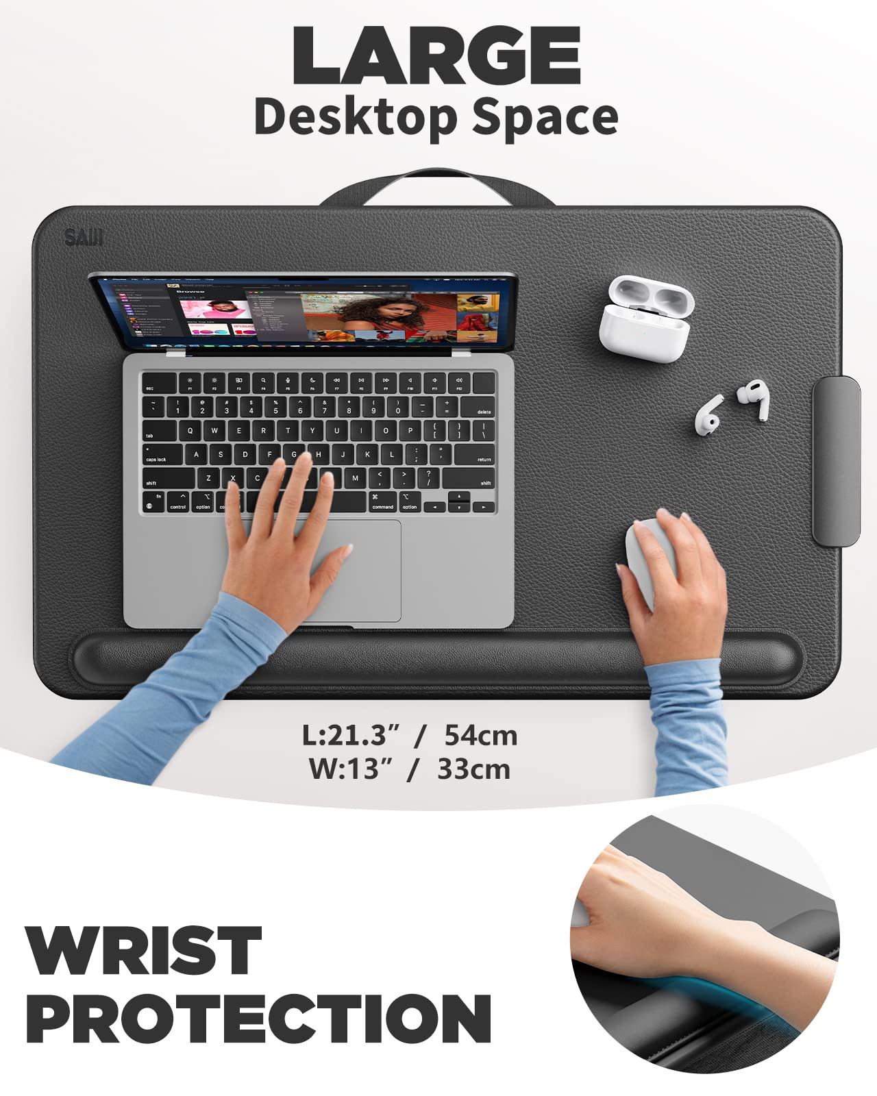 SAIJI Laptop Lap Desk, Portable Laptop Desk for Bed - Fits Up to 17" Laptops & MacBook,Lightweight Lap Tray Table with Storage Drawer, Lap Desk with Cushion, Lap Stand for Bed & Couch