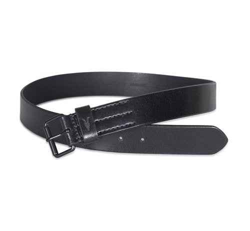 AllSaints Men's 1.5 Inch Flat Strap Leather, Casual Belt with Matte Metal Buckle, Black, 30
