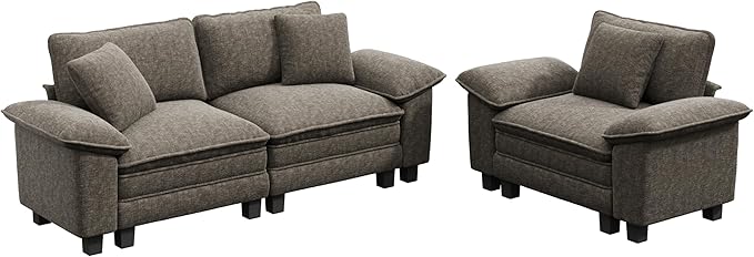 PHI VILLA Cloud Modular Couches Sets, 2 Pieces Sectional Sofa Set with Loveseat, 3-Seater Comfy Couch for Living Room Apartment, Chenille Fabric, Smoky Grey
