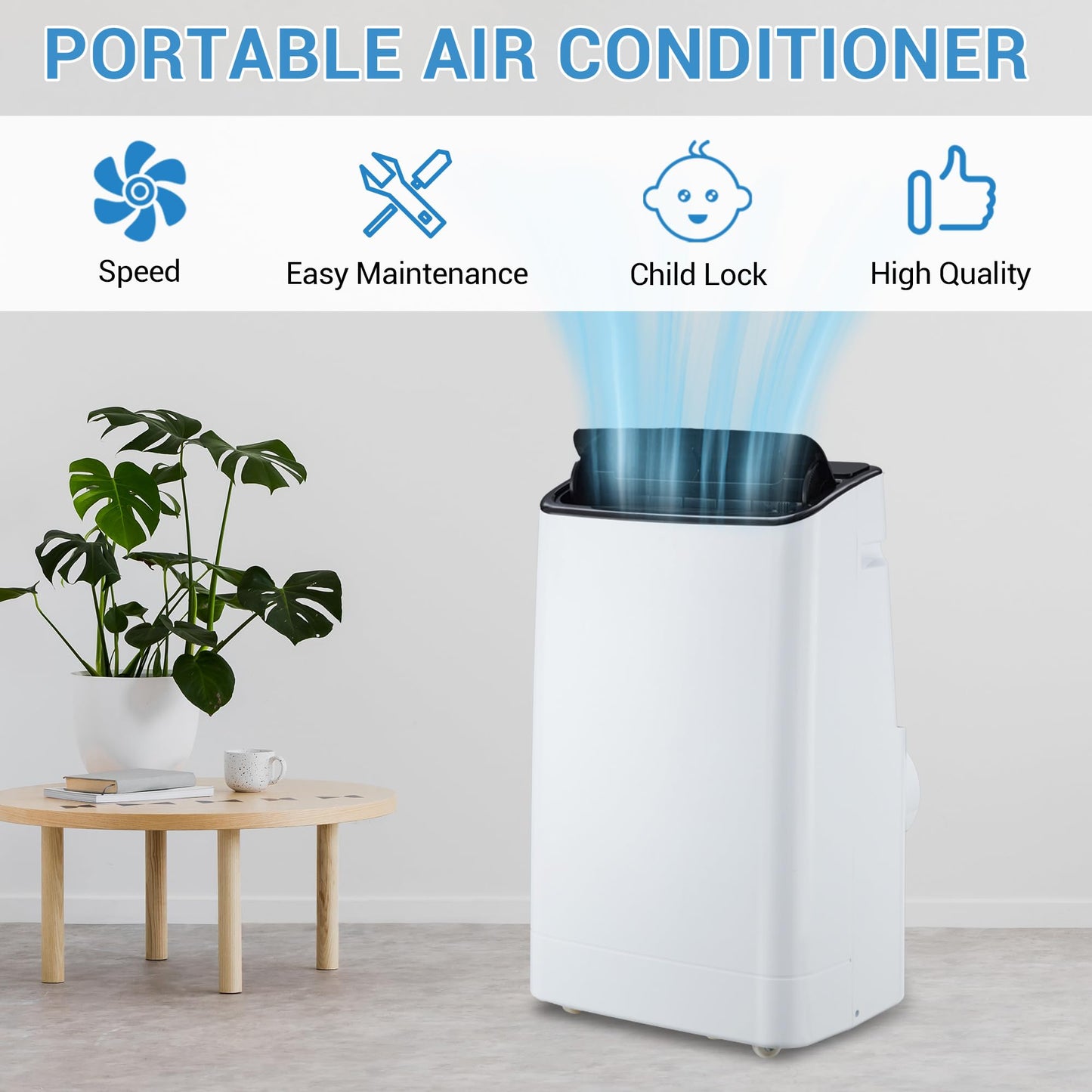 Garvee 14000 BTU Portable Air Conditioner for Rooms up to 750 Sq. Ft, 3-in-1 AC Unit with Cooling, Dehumidifier & Fan, 3 Fan Speeds, 24H Timer, Energy-Saving, Remote & Window Kit, Black Top