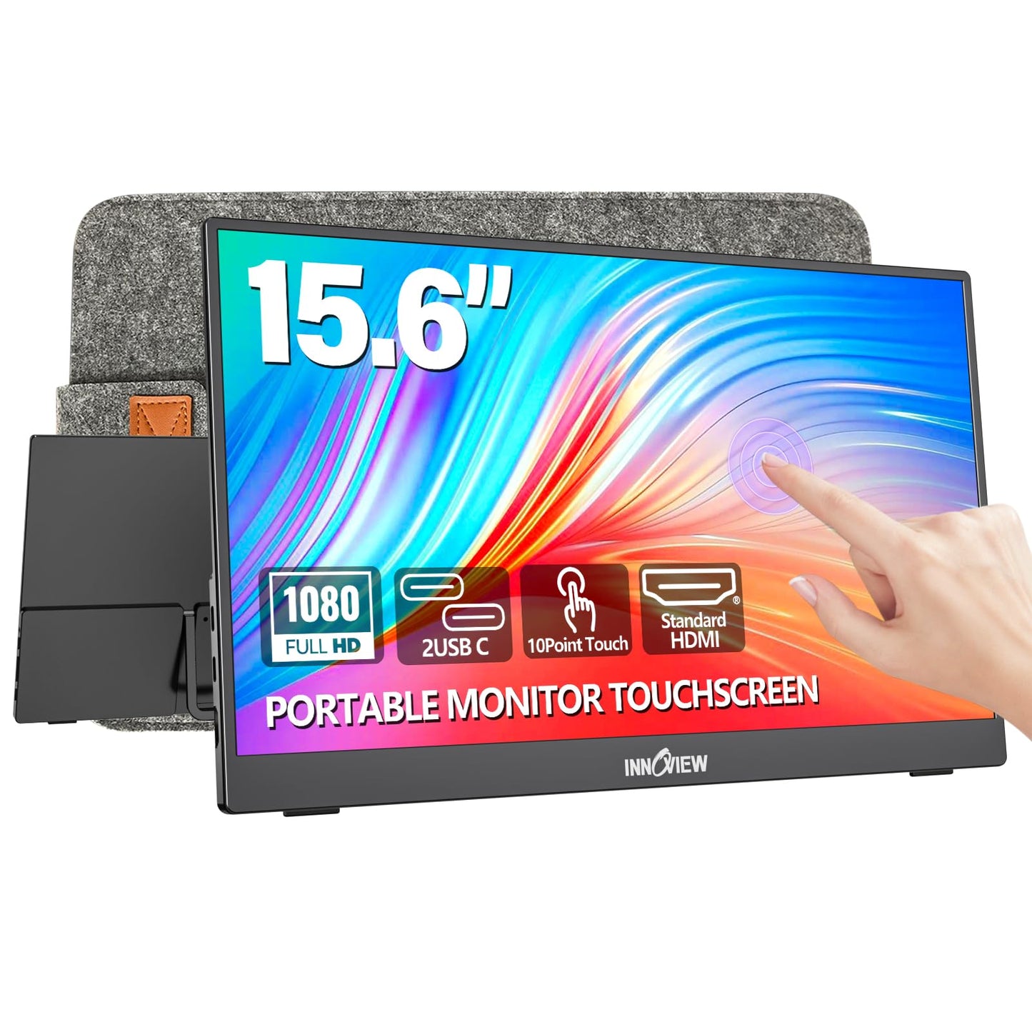 InnoView Portable Monitor Touchscreen 15.6 1080P 10-Point Touch Screen Monitors Portable with Protective Sleeve Built-in Stand,