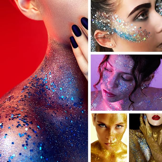 Rainbow Body Glitter Stick, Holographic Sequins Face Glitter Neon Outfit Singer Concert Music Rave Festival Party Accessories Hair Glitter Gel.