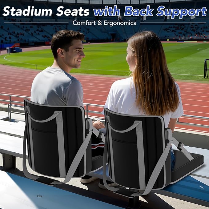 janiry Stadium Seats with Back Support 2PACKS Adjustable Bleacher Chairs with Back and Cushion Bleacher Seat with Cup Holder, Carry Handle & Shoulder Strap for Outdoor Sports Events, Picnics, Beaches