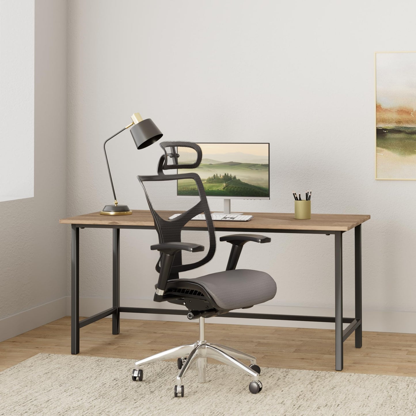 GM Seating Dreem II Ergonomic Office Chair - Mesh Hi Back Executive Desk Chair - Chrome Base with Headrest & Seat Slide - Modern Comfortable Desk Chair for Home & Office - 4D Adjustable Armrest Black