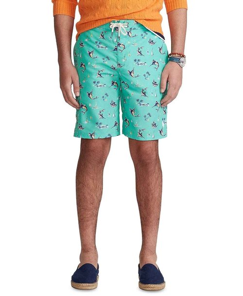 POLO RALPH LAUREN Men's 8.5 Inch Kailua Swim Trunks (Seafoam Marlin Boats, Large)