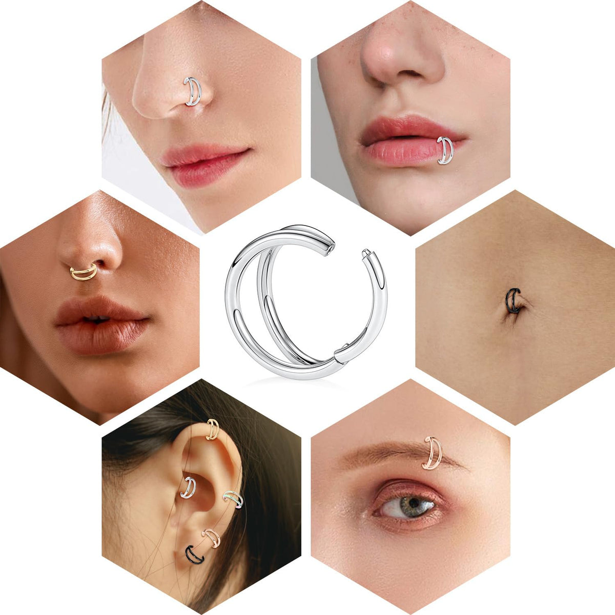 FUNLMO Conch Tragus Helix Rook Daith Cartilage Piercing Jewelry - 18G Nose Ring & Double Hoop Nose Ring - 316L Surgical Steel -