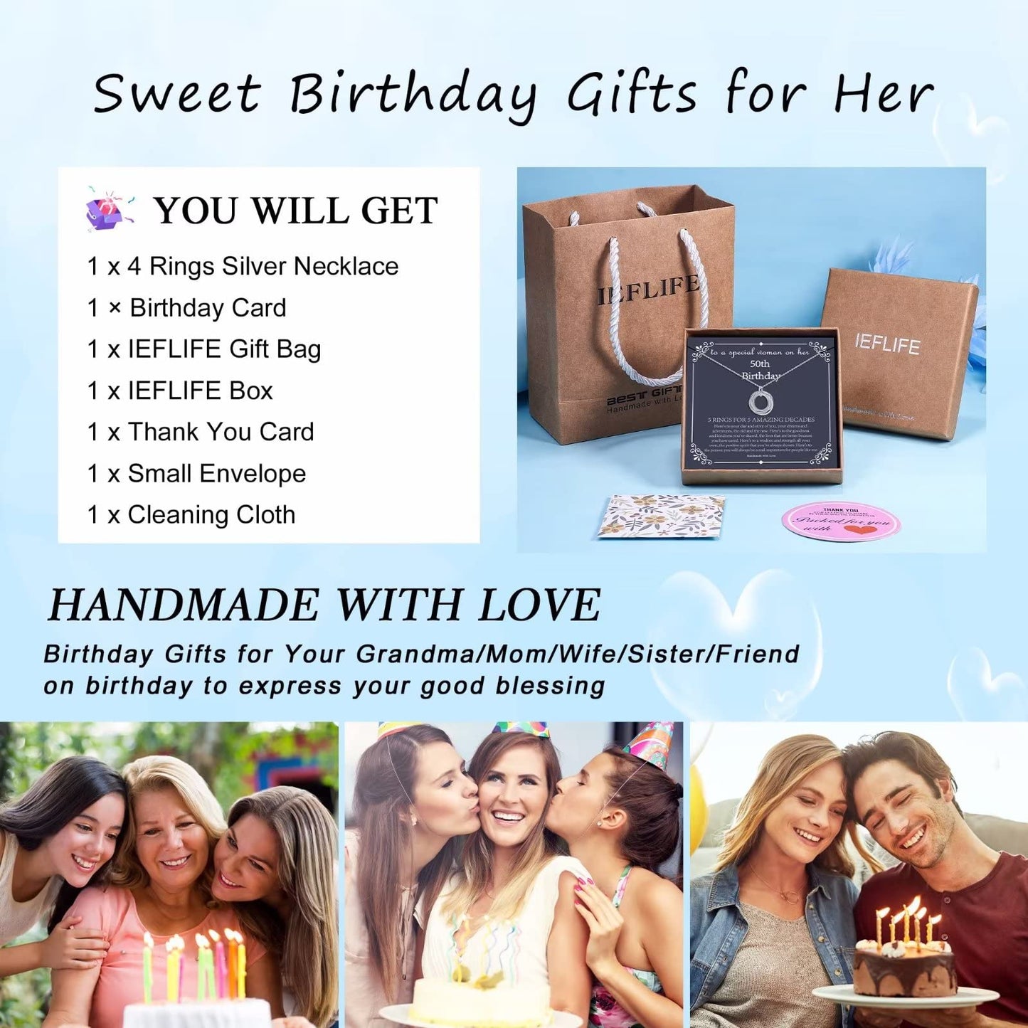 IEFLIFE 40th Birthday Gifts for Women, 4 Circle Necklaces Jewelry for Woman Her Forty 40 Years Old Birthday Gifts for Friend Mom Wife Sister 4 Decades Necklace