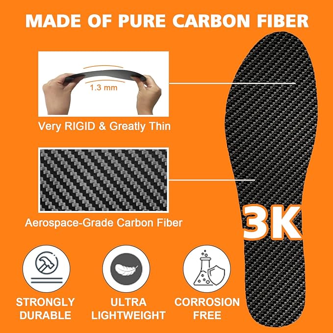 Rigid Carbon Fiber Plate Insole for Hallux Rigidus & Turf Toe – Medical-Grade Stiff Insert for Toe Fracture Recovery, Morton Extension & Arthritis Pain Relief (1 Pair)