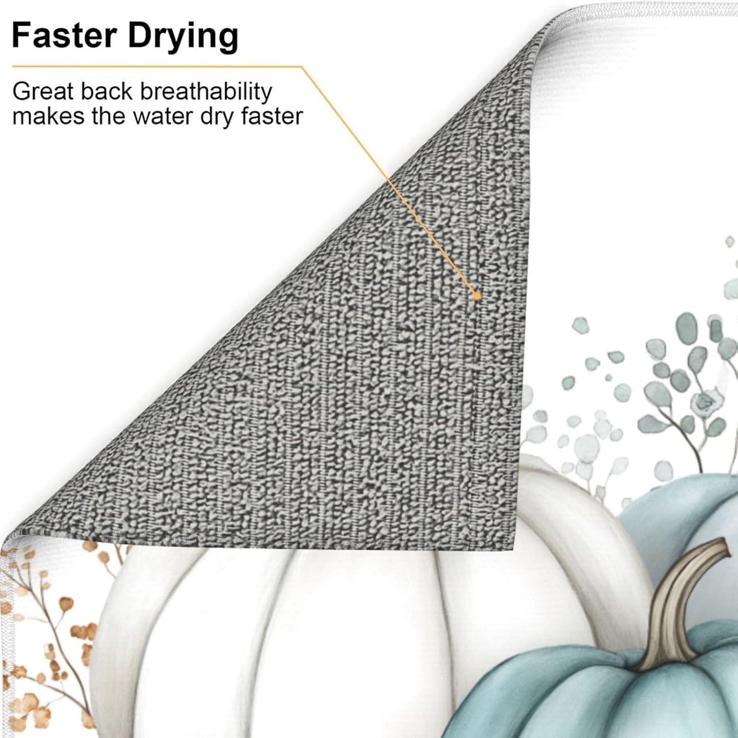 Dish Drying Mat Pastel Pumpkin Thanksgiving Leaf for Kitchen Counter Absorbent 16x18 Inch Microfiber Dishes Plate Glass Dry Draining Pad Reversible Washable