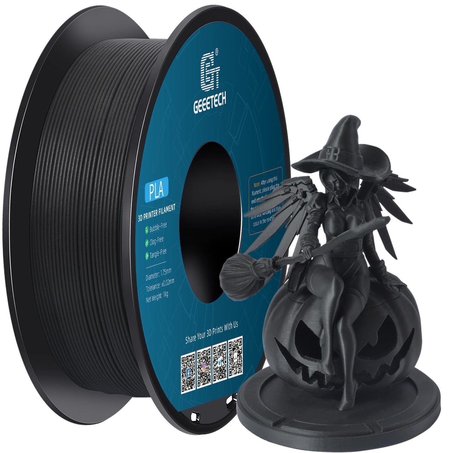 GEEETECH Matte PLA Filament 1.75mm, Black PLA Matte 3D Printer Filament 1kg Spool (2.2lbs), Dimensional Accuracy +/- 0.02 mm, 1.