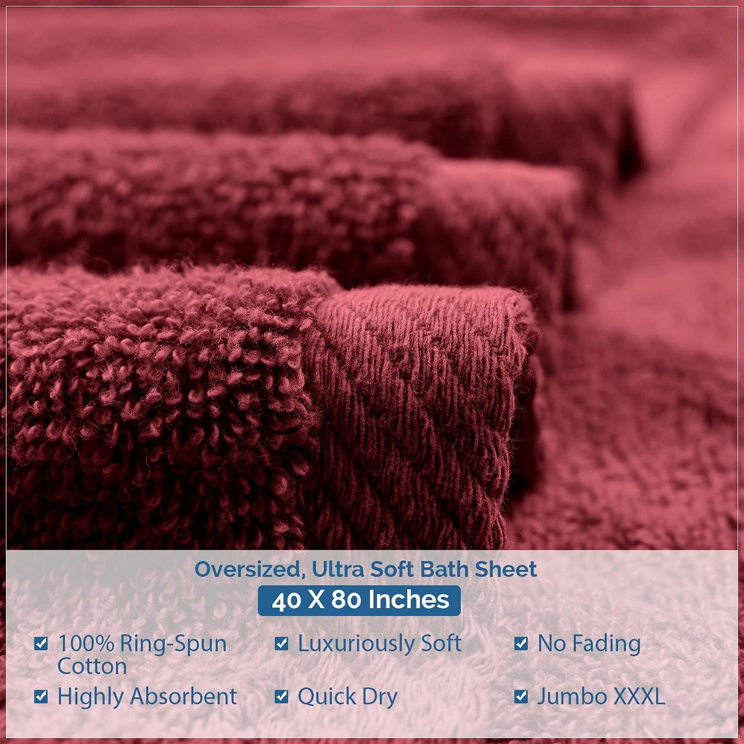 DAN RIVER Pack of 1 Bath Sheet 40x80 Inches, Jumbo Bath Towels, Soft and Absorbent Extra Large Towels - Pomegranate
