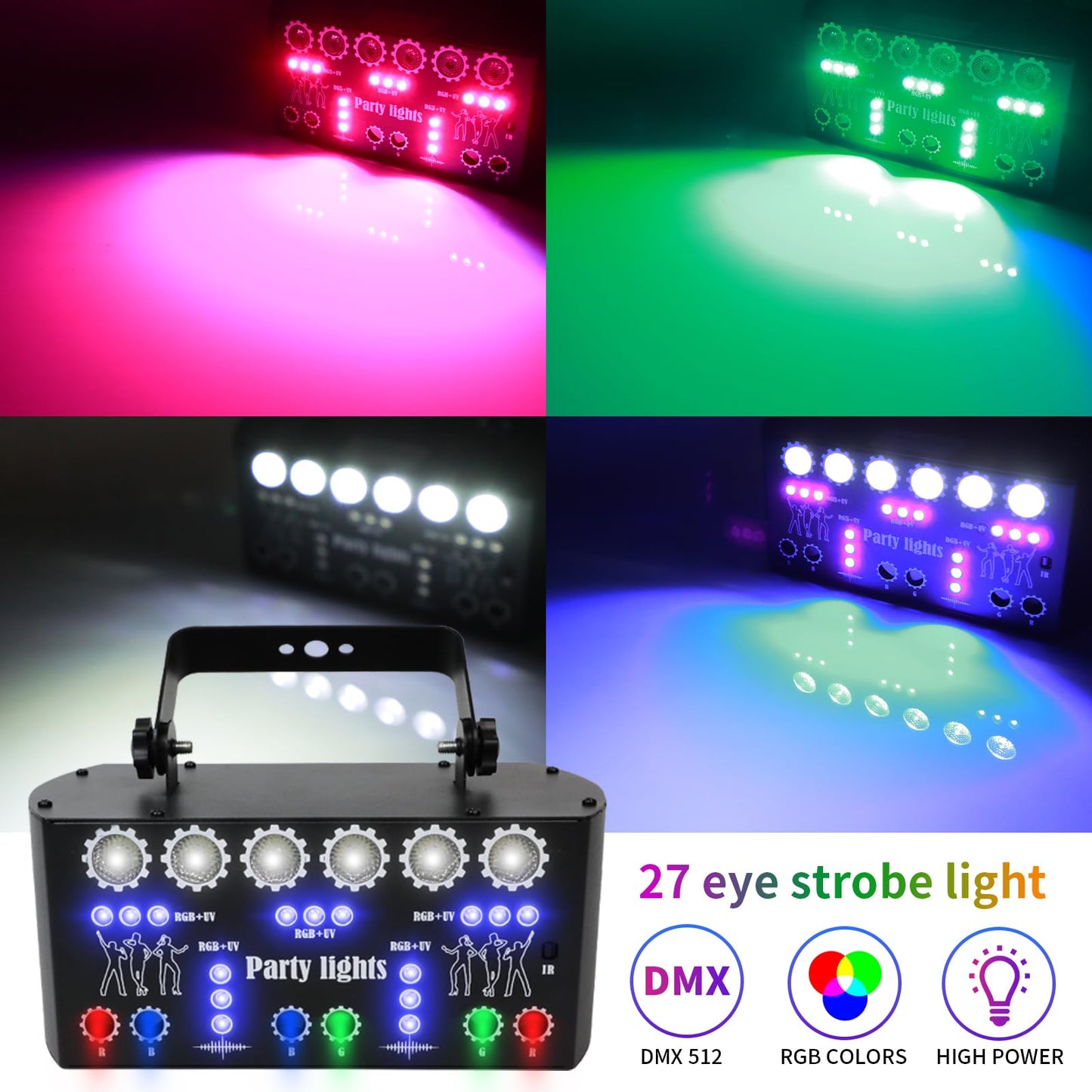 Wuzstar 27-Eye Party Dj Light With Remote, Led Strobe Effects, Dmx Control & Sound Activity - Disco Stage Lighting For Clubs, We