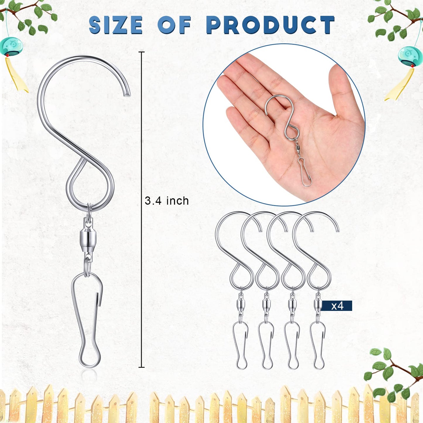 Mudder 1 Party Supply (4 Pack) Swivel Hooks Clips for Hanging Wind Spinners Crystal Twisters a