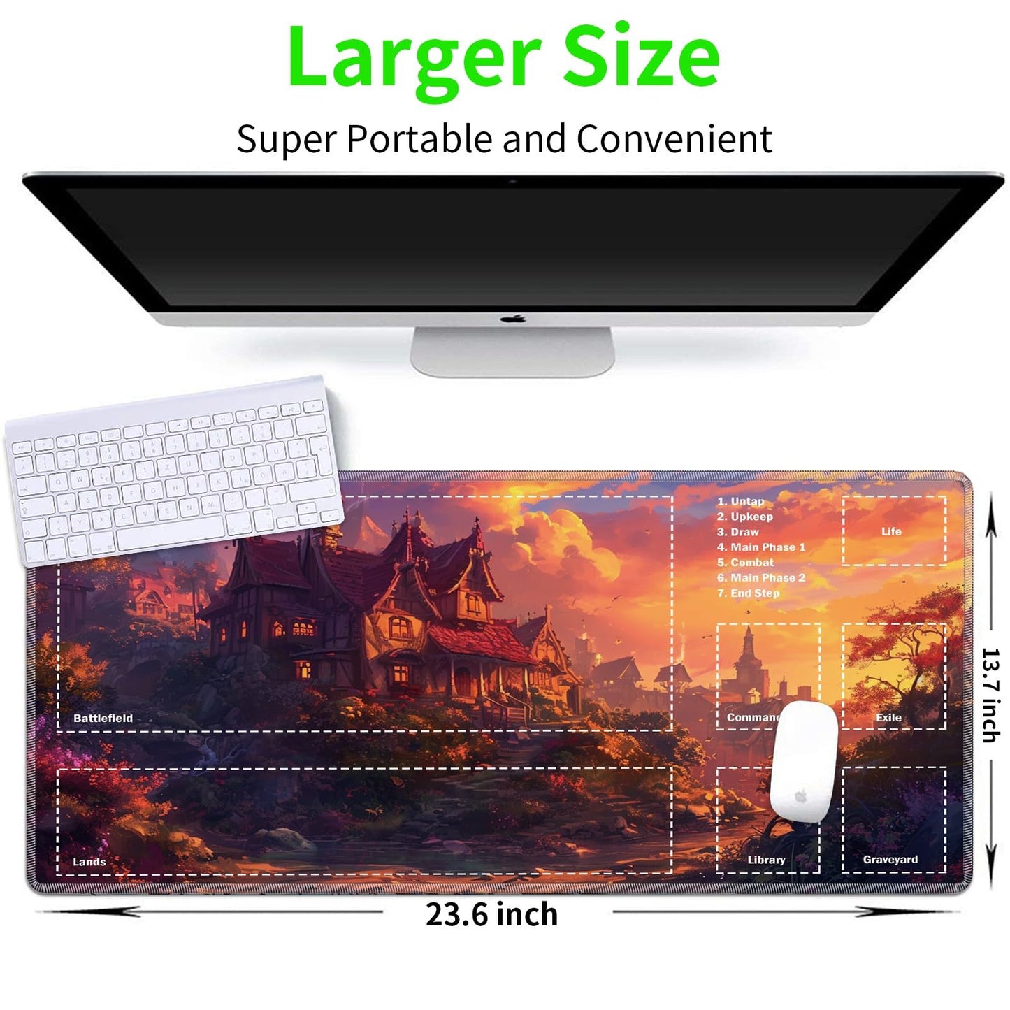 JANENFNA TCG Playmat with Magic Zones 24 x 14 inches Mousepad Compatible for MTG Trading Card Game Play Mats Smooth Rubber Surface Magic The Gathering Play Mat, Dream Castle