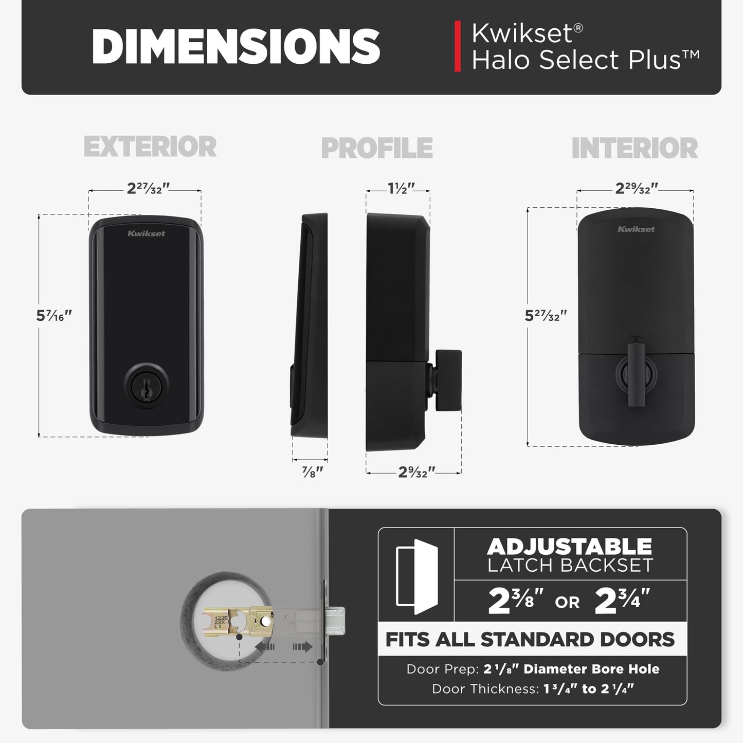 Kwikset Halo Select Plus Matte Black Touchscreen Apple Home Keys Tap-to-Unlock, Wi-Fi and Matter Enabled Smart Lock Deadbolt with Door Status Sensor and Intrusion Detection