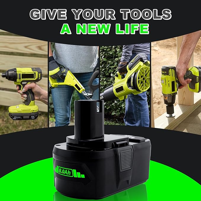 Upgrade 8000mAh High Capacity Replacement for Ryobi 18V Battery P108 P104 P105 P102 P103 P122 P109 Li-ION Compatible with Ryobi 18V ONE+ System Cordless Power Tools and Charger,1Pack