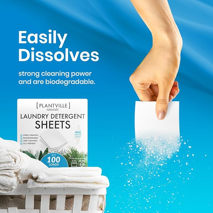 Natural Laundry Detergent Sheets - Eco-friendly Plant Based Liquidless Laundry Strips - Perfect For Home, Dorms, Travel & Camping